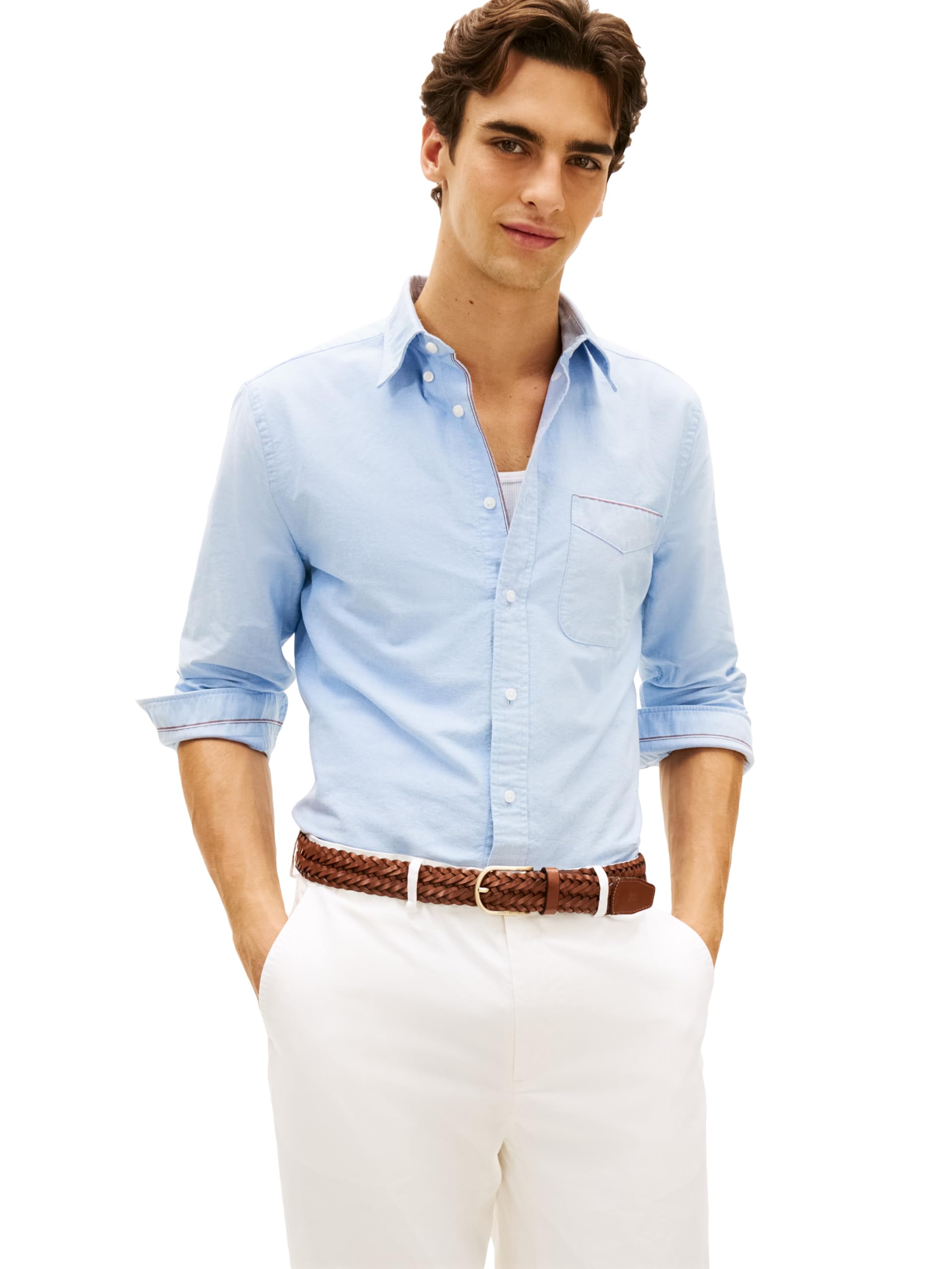 Tommy Hilfiger Men's Long Sleeve Oxford Shirts in Regular Fit, Men's Button Down Shirts, Also Available in Big and Tall Shirt Blue Small Image