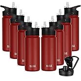 HASLE OUTFITTERS Insulated Water Bottle 16 oz Double Wall Vacuum Stainless Steel Water Bottle Leak Proof for School Wide Mouth with Straw Lid & Spout Lid Keeps Cold and Hot(Red,8pack)