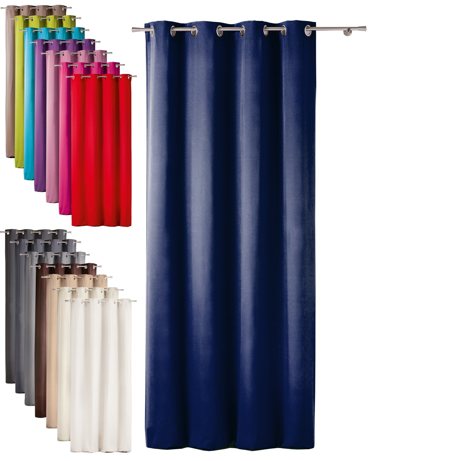 TODAY 257301 Polyester Blackout Curtain with Eyelets - 140 x 260 cm, polyester, Ciel d'orage/Bleu Marine, 140x260 cm