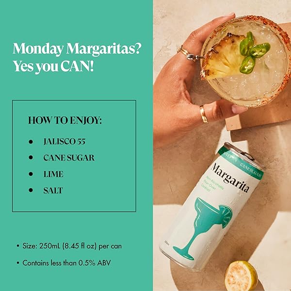 SPIRITLESS MARGARITA, NON-ALCOHOLIC POUR-OVER CANS, READY TO DRINK OR MOCKTAIL & COCKTAIL MIXER, VEGAN, 80 CALORIES, 8.45 FL OZ CANS (4 PACK)
