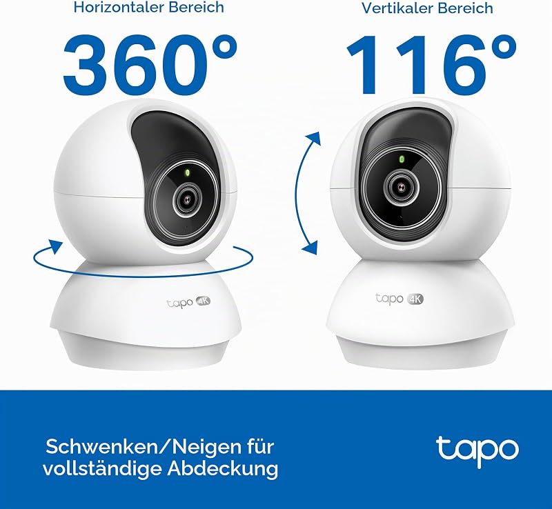 C250 4K Überwachungskamera Innen 360°, Lokale KI-Erkennung & Bewegungsverfolgung mit Zoom, IR-Nachtsicht, Privatsphäre-Sperrzone, Micro-SD oder Cloud Speicher, Haustier & Babyphone mit Kamera