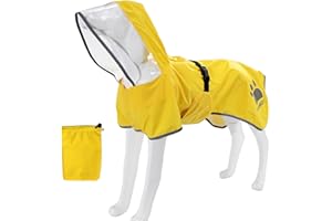 MAMORE Dog Raincoat Waterproof, Lightweight Adjustable Dog Rain Coat Hooded Poncho with Reflective Strip for Large Medium Small Dogs (Yellow, XX-Large)