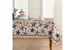 Horaldaily 4th of July Rectangular Tablecloth 60×84 Inch, Patriotic Memorial Day Blue Red Star Independence Day Washable Table Cover for Party Picnic Dinner Decor