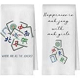 BlissfulAbon Mahjong Gifts Kitchen Towels Set - Mahjong Decorative Waffle Weave Dish Towels, Hand Towel, Tea Towel, 16x24 Inch Set of 2