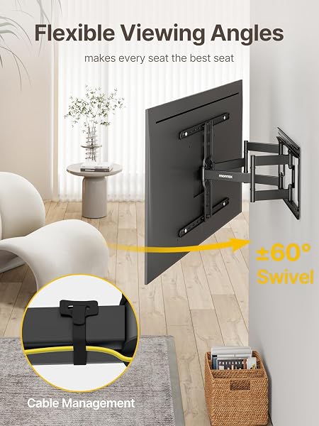 MONTEK ULTRA SLIM TV WALL MOUNT FOR 43-90 INCH TVS | 1.1″ THIN LOW PROFILE FULL MOTION BRACKET | DUAL SWIVEL ARTICULATING ARMS WITH TILT | MAX VESA 600X400MM | HOLDS 132LBS | FITS 16″/18″ STUDS