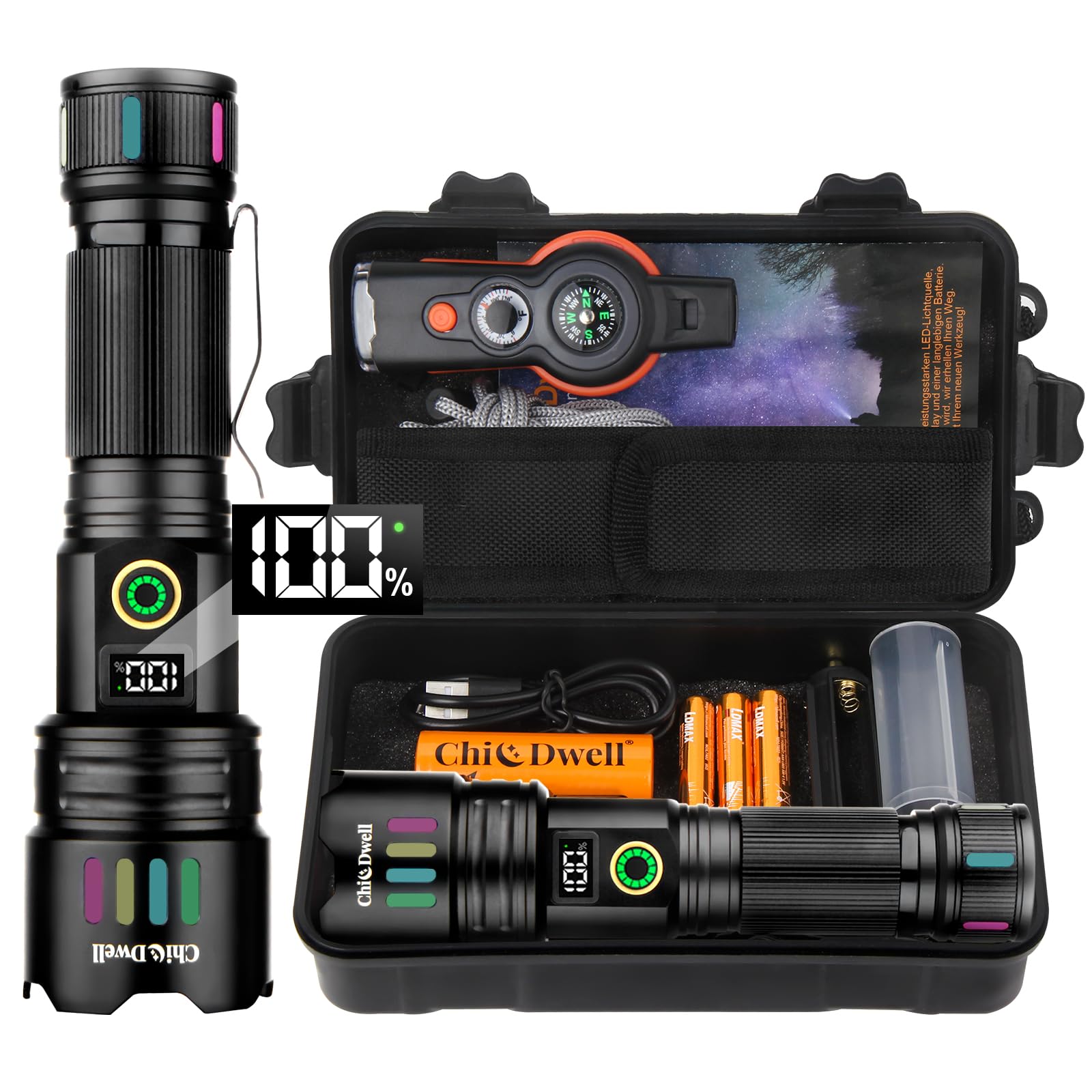 ChicDwell Torches LED Super Bright,300000 Lumen Rechargeable Torch, Powerful Tactical Camping Torch for Hiking, Dog Walking, Emergency Come with Whistle