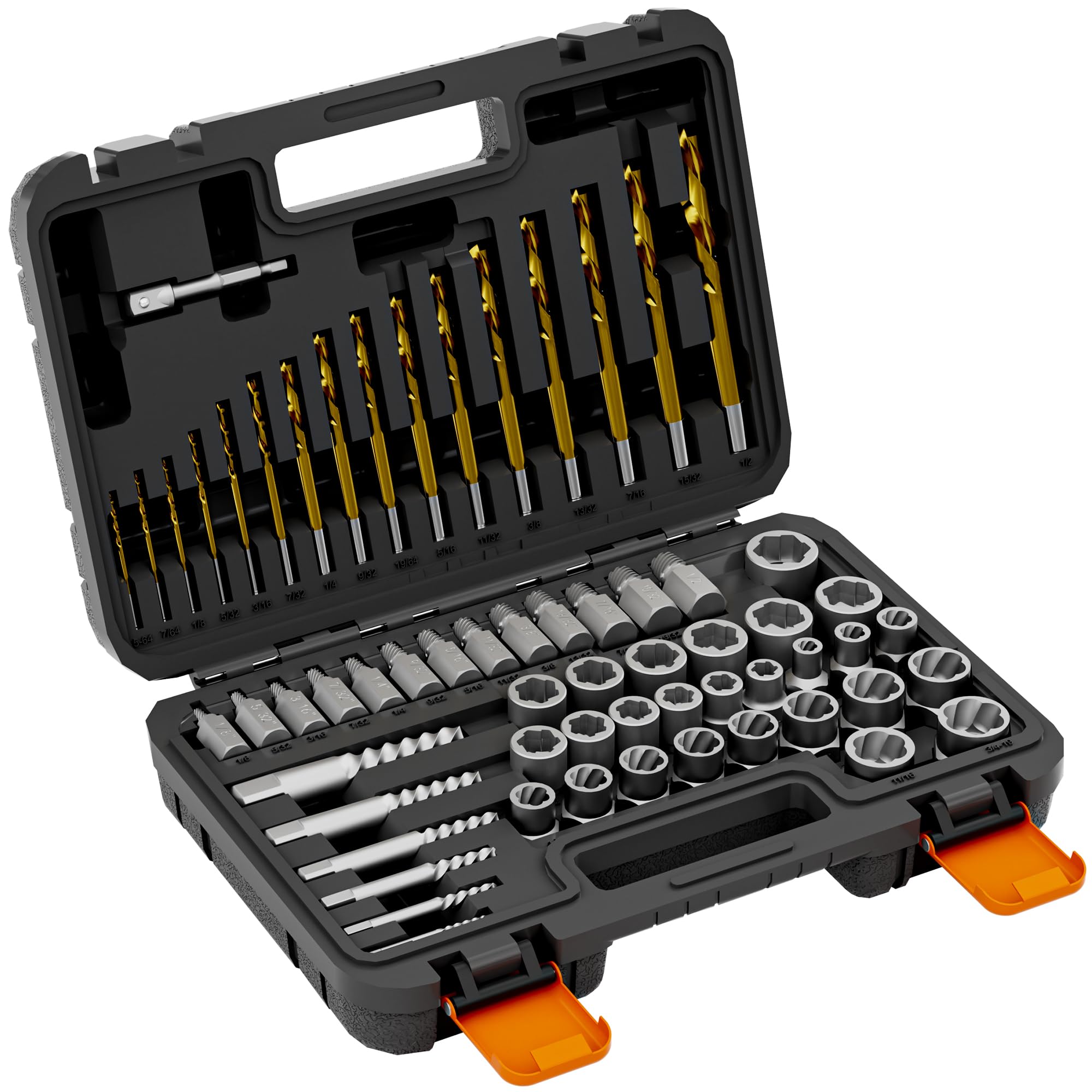 YEKEPRO 62Pcs Screw Extractor Set with Left Hand Drill Bits & Heavy Duty Nut Removers, Professional Bolt Extractor Kit for Removing Broken, Stripped, Rusted Screws and Bolts, Includes Portable Case Image