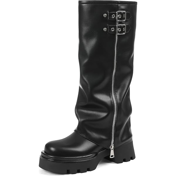 Amazon.com | YIYA Women's Platform Fold Over Biker Knee High Boots Amazon.com | YIYA Women's Platform Fold Over Biker Knee High Boots
