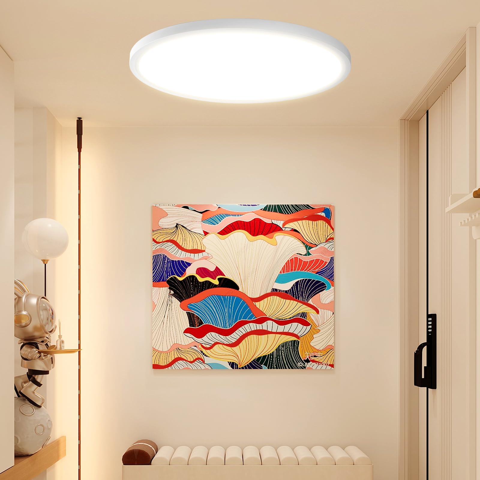 Photo 1 of Wembanma 12-Inch Flush Mount Ceiling Light, Super Slim 24W 2800LM Light Fixtures, 2700K/3000K/3500K/4000K/5000K Selectable for Living Room, Kitchen, Damp Location, 12 Inch 1Pack White
