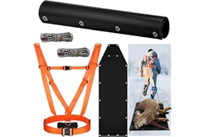 WinnerWhy 1 Pcs Dual Harness Deer Drag Harness and 1 Pcs Drag Sleds Heavy Duty Deer Dragging Strap with 2 Rope, Hunting Equipment for Hauling Elk Turkeys Game Animals(Tapered End,Black)