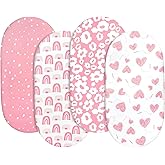 Gllquen Baby Bassinet Sheets 4 Pack, Breathable Cozy Fitted Mattress Sheet, Elastic Travel Crib Fashionable Floral Pattern, Standard Cradle Safe Sheets for Baby Boys Girls 32"x16"(Love)