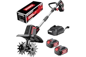 SOARFLY Upgraded Cordless Tiller for Gardening with 8.0Ah (2×4.0Ah Batteries), 48 Steel Tines Battery Rototiller, 9" Width 6.6" Depth Garden Tiller Cultivator for Soil, Tending & Composting (Black)
