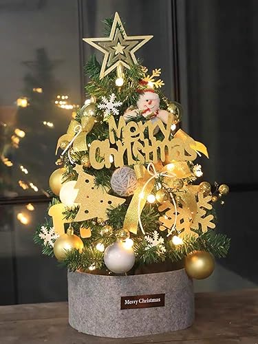 Amazon S C Liveクリスマスツリー 60 ポット式 Led ゴールド オーナメントセット付 ボール リボン 雪結晶 スノーマン Merry Christmas英文字 イルミネーションledライト付 電池式 クリスマスツリー飾りセット 北欧 おしゃれ 卓上 テーブル クリスマスデコレーション