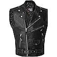 Men's Classic Cowhide Leather Motorcycle Biker Vest | Concealed Carry Gun Pockets | Vintage Cruiser Vest for Men | Stylish Club Riding Vest Paisley White L