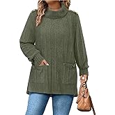 Siddhe Plus Size Turtleneck Tops for Women High Neck Long Sleeve Tunic with Pockets Fall Winter Sweater XL-5XL