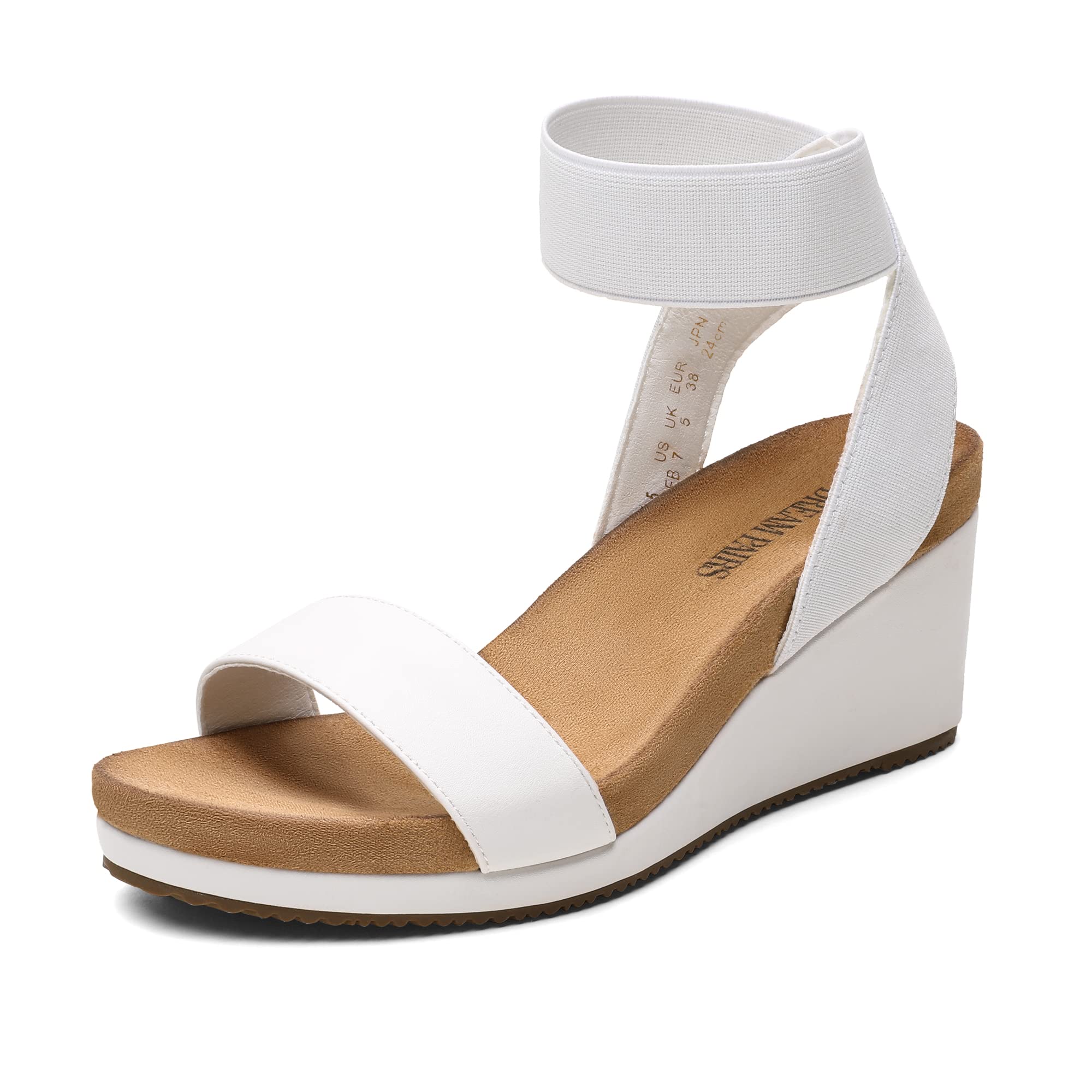 Photo 1 of  *** DIRTY***DREAM PAIRS Womens Elastic Ankle Strap Open Toe Platform Wedge Sandals Comfortable Summer Shoes for Women,Size 11,White/Pu,NINI-5