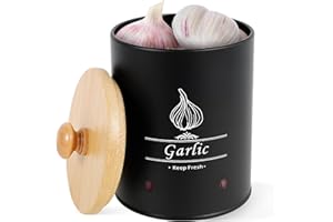 LYIYEYAN Garlic Keeper, Versatile Garlic Holder, Garlic Jar with Wood Lid, Ventilated Garlic Storage Container, Large Capacit