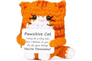 RYOTKIK Positive Crochet Cat Mini Animal Emotional Cheer Up Support Gifts, Funny Crochet Mini Handmade Cat for Women Men Friends Mom Daughter Son Teen Birthday Mothers Day Decor Graduation Gifts (Orange)