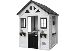 Backyard Discovery Sweetwater White Cedar Wooden Kids Playhouse Cottage with Play Kitchen, Snack Bar, Half Door, Toy Phone, W