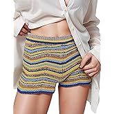 VDWIP Women’s Y2K Striped Knit Shorts High Waisted Short Lounge Summer Elastic Rainbow Color Block Sweater Shorts