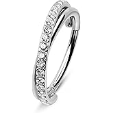 Melighting G23 Titanium Nose Ring Hoop 16G 18G 20G Conch Piercing Jewelry Clear CZ Double Titanium Helix Earring Tragus Daith Piercing Jewelry for Women
