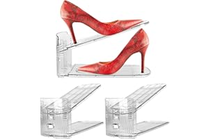 Yes!Fresh Shoe Slots Organizer, Boutique Display Style Shoe Stacker for A Pair of Shoes, Separable Shoe Rack for Closet Organization, 3 Adjustable Narrow Shoe Rack (Clear, 2 Pack)