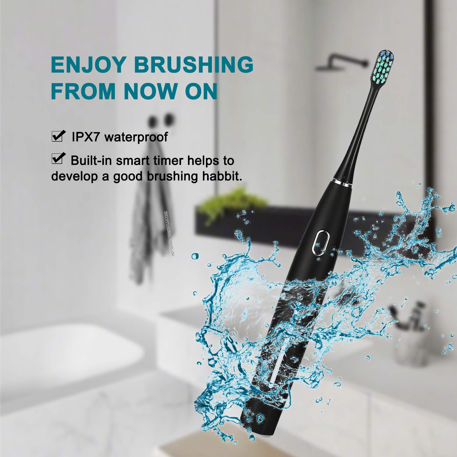 2 Sonic Electric Toothbrushes 5 Modes 6 Brush Heads Powered Toothbrush 4 Hours Charge Minimum Use 30 Days, Built-in Smart Timer USB Rechargeable Toothbrushes for Couple & Families(1 Black and 1 White)