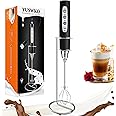 YUSWKO Black Handheld Milk Frother Wand with Stand for Coffee, Rechargeable Electric Whisk with 3 Heads 3 Speeds Drink Mixer Coffee Frother For Latte, Cappuccino, Hot Chocolate, Egg