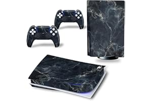 ROIPIN PS5 Skin Disc Edition Console and Controller, PS5 Stickers Vinyl Decals for Playstation 5 Console and Controllers, Disk Edition(Black Marble)