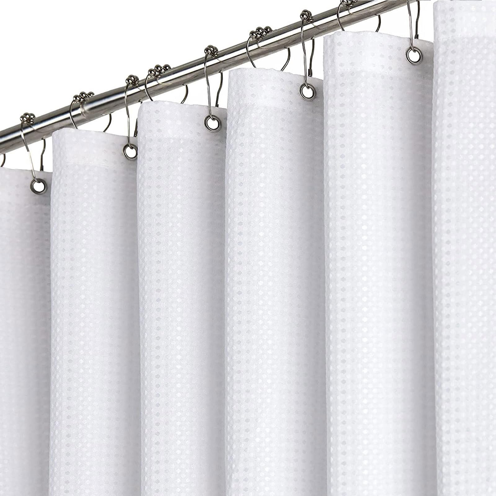 BTTN 182 x 214cm Drop Waffle Shower Curtain, Extra Long Weighted Mould Proof Resistant Shower Curtains, Washable Fabric Thick Cloth Hotel Luxury Modern Shower Curtain Set with 12 Plastic Hooks, White