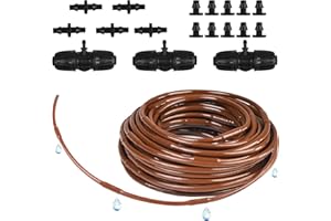 LETESULT 50Ft 1/4 Inch Hydroponics Dripline Hose, Drip Irrigation Tube with 10" Emitter Spacing, Irrigation Dripline Tubing Kit with 3pc 3-Way Connectors,5pc 1/4" Couplings,10pc End Plugs for Garden Irrigation