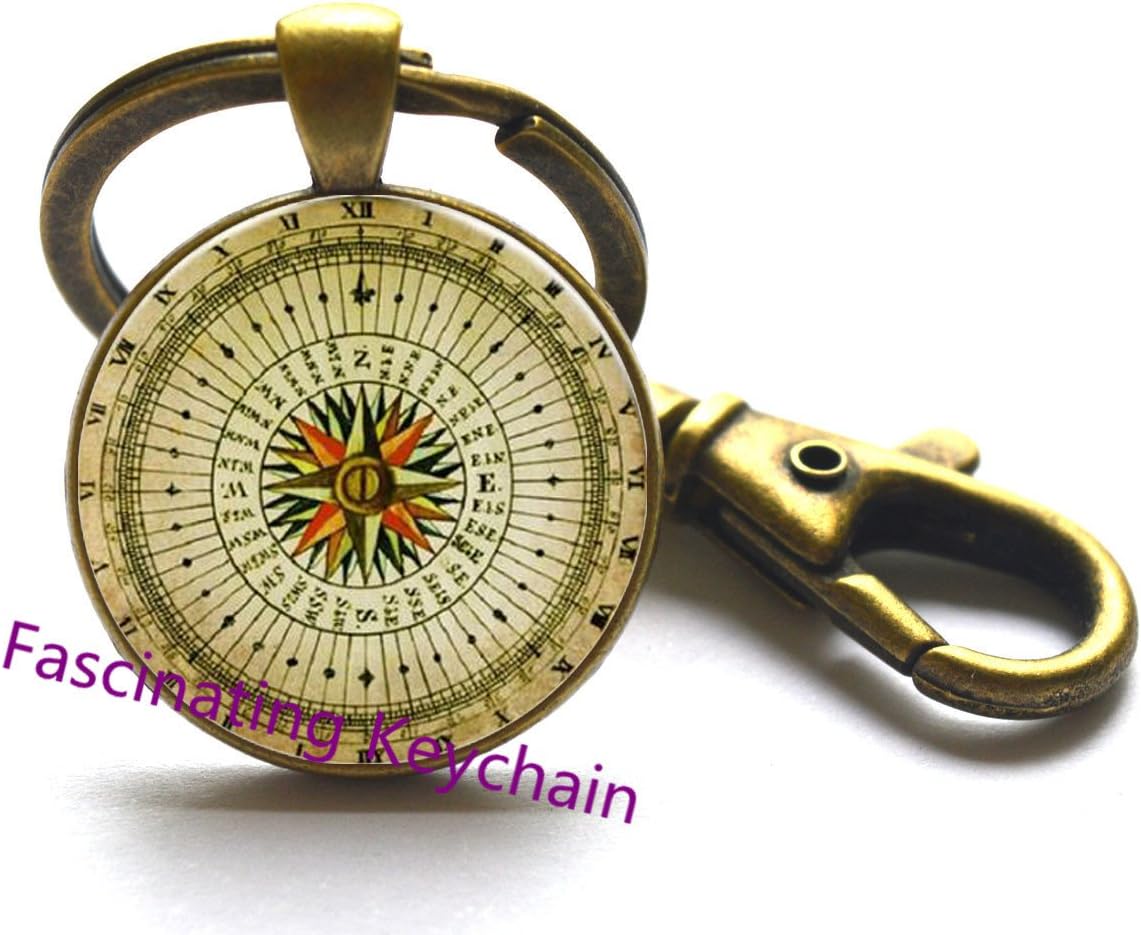 Vintage compass Keychain Old compass Key Ring Husband gift