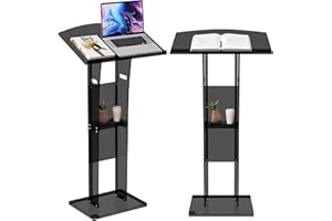 GuardMate Acrylic Podium Pulpit Stand | Modern Deisgn Portable Classroom Lectuern | Professional Use | Conference Church Speeches Weddings Events Presentation (Space Black, 47' Tall)