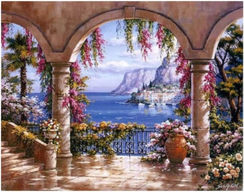WOWDECOR Paint by Numbers Kits, Number Painting - Arch Sea Mountain Landscape 16x20 inch (Frameless), White