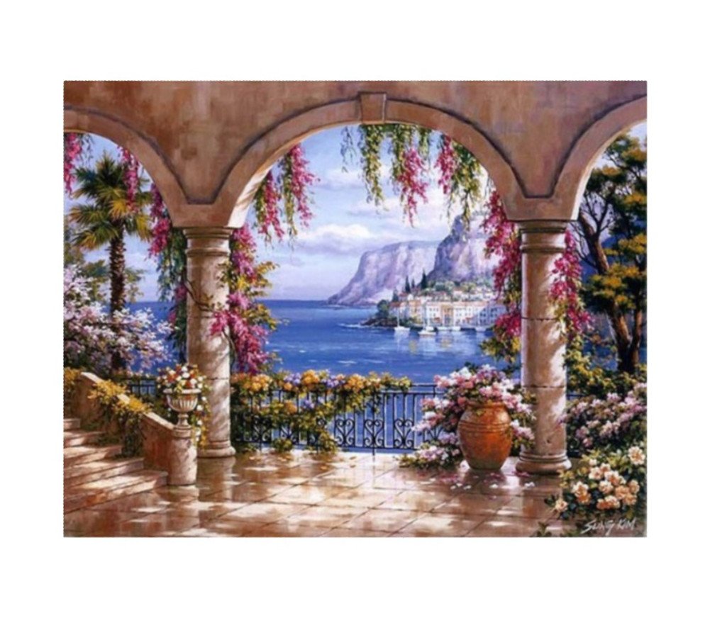 WOWDECOR Paint by Numbers Kits, Number Painting - Arch Sea Mountain Landscape 16x20 inch (Frameless)