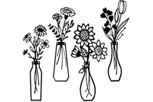 YOSHINE Metal Flowers Wall Art - 4pcs Minimalist Black Flower Wall Decor for Living Room Bedroom Bathroom Dining Room Kitchen