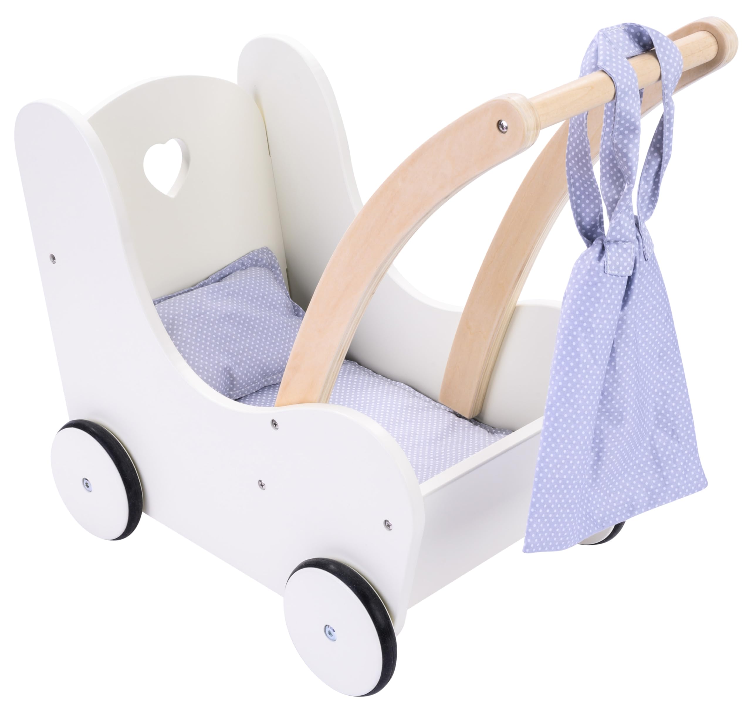 Engelhart - 606014 - Elegant Wooden Pram for Dolls - Grey and White - dimensions: 50 x 28 x 46 cm - age 3 and up