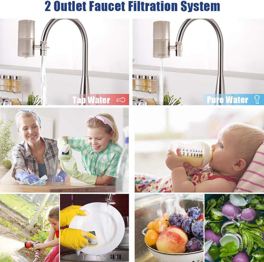 WANJINLI Faucet Water Filter Filtration System, Water Purifier with ACF Filter Element, High Water Flow, Reduce Chlorine, Lead, BPA-Free, Double Outlet, Suitable for Standard Sink Faucet: Home & Kitchen