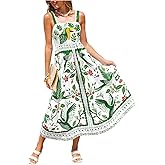 CUPSHE Women's Beach Vacation Summer Dresses Square Neck Tropical Elastic Waist Sleeveless Maxi Dress