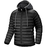 Men's Puffer Jacket Lightweight Winter Warm Jackets Quilted Hoodie Water Resistant Zip Up Insulated Puffy Coat with Hood