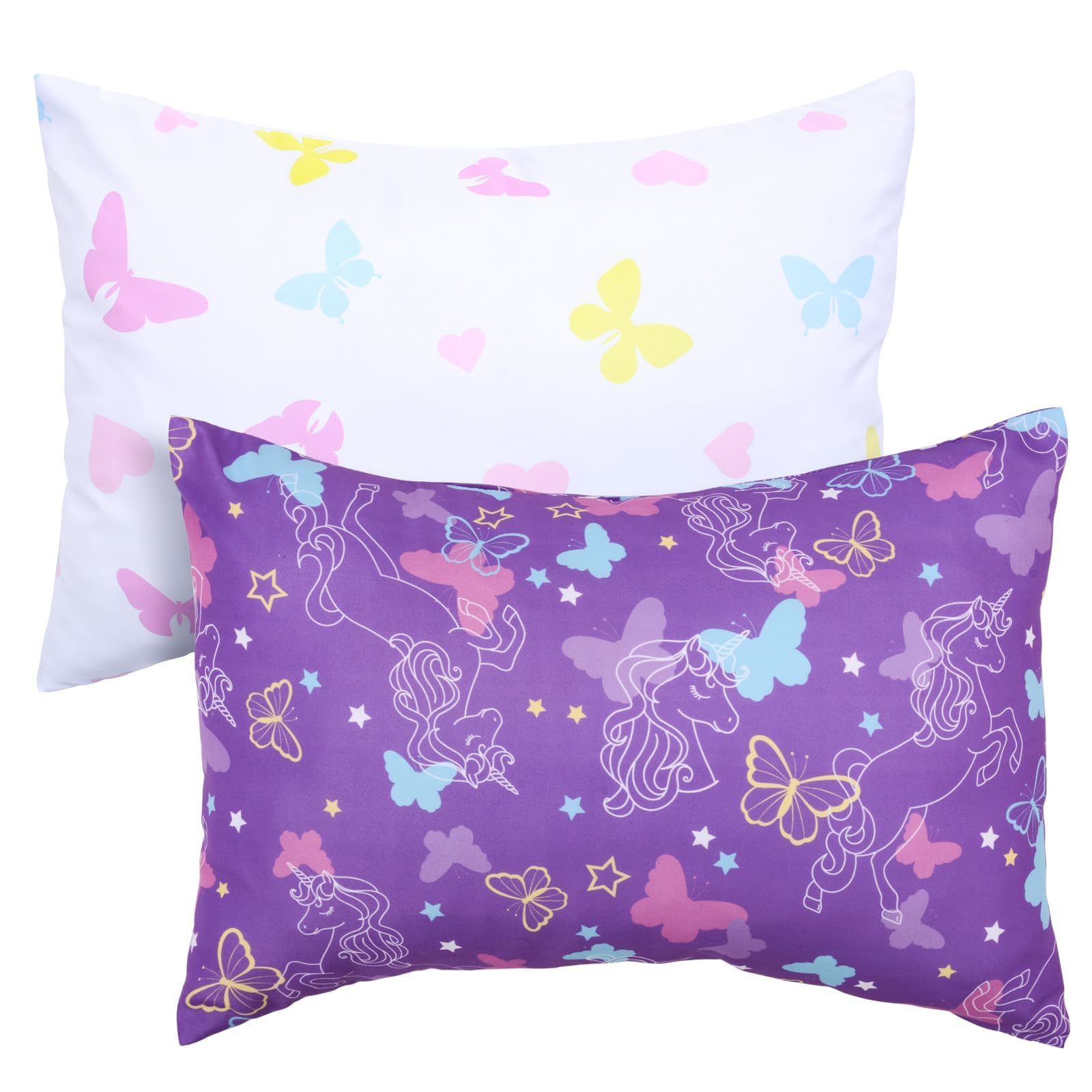 JISEN Toddler Pillowcases for Girls 33x46cm 30x40cm 35x48cm Butterfly Baby Pillow Case 2 Pack Small Pillow Covers for Travel Pillow Purple White