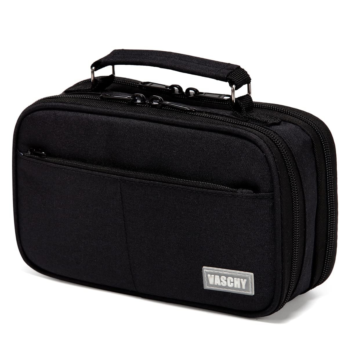 VASCHY Pencil Case, Large Pencil Pouch with Multi-compartments for School, Work, Office Portable Pencil Cases for Adults, Girls and Boys with Top Handle Zippered Stationary Organiser, Black