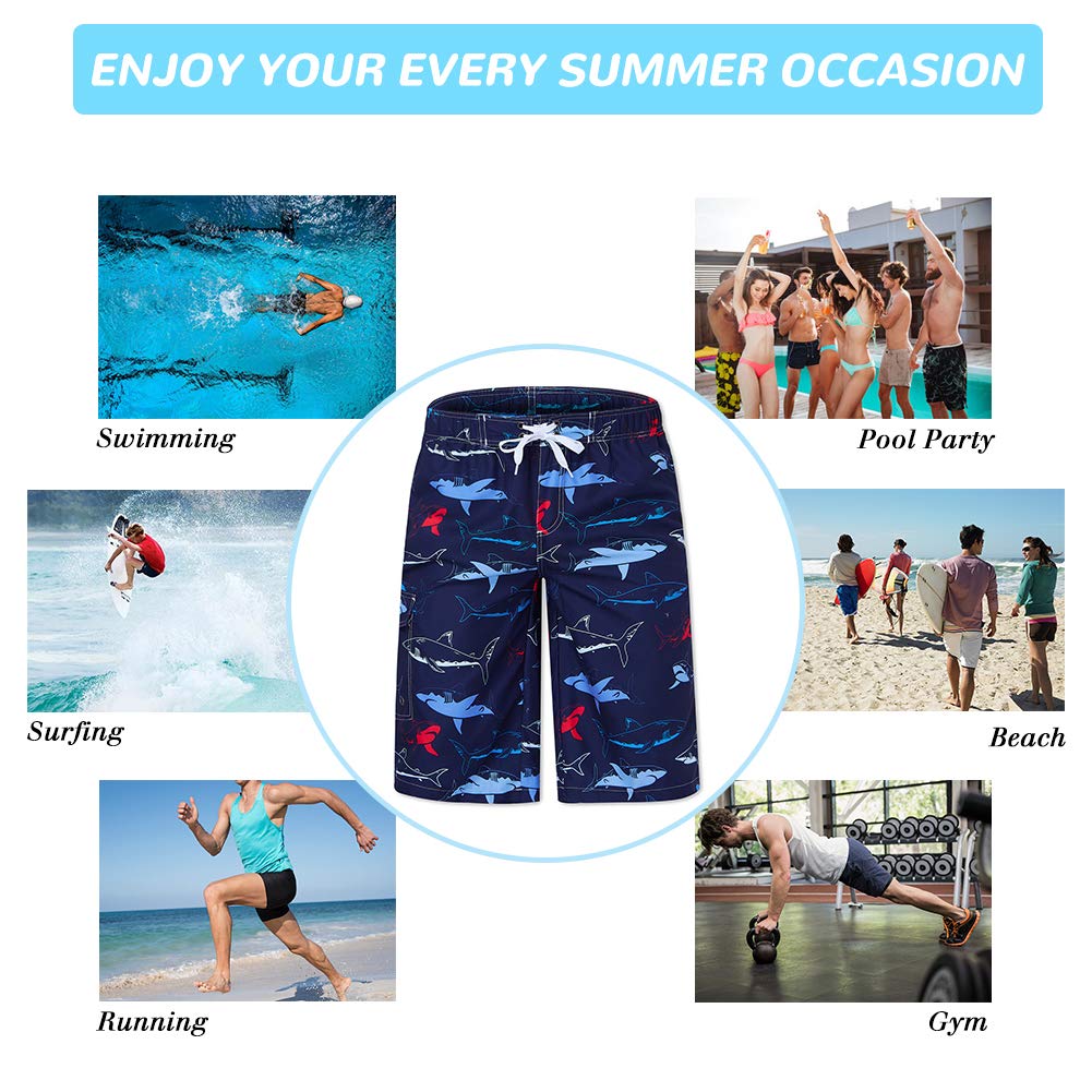 90s Boys 3D Printed Funny Shark Swim Trunks Quick Dry Breathable with Adjustable Drawstring Strap Two Front Pockets Beachwear S