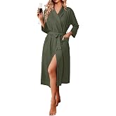 Ekouaer Robes for Women Long Waffle Knit Bathrobe Shawl Collar House Coats | 3/4 Sleeves, Mid-calf Length, Lightweight, Soft, Casual, Comfy, Removable Belt, SPA Kimono Nightgown with Pockets, Loungewear