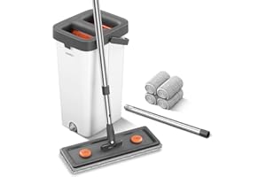 JUDRDO Mop and Bucket with Wringer Set for Home,61" Flat Mop and Bucket System for Floor Cleaning,Wet Dry Mop Window Wall Cleaner with Long Handle,Floor Mop with 4 Washable Microfiber Pads