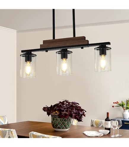 LNC Modern Farmhouse 5-Light 35.5 in. Black Linear Chandelier with Faux Wood Accents Kitchen Island Pendant Light UFJZM2HD13765A7