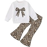 Jeinxcn Kids Toddler Girl Fall Clothes Graphic Print Sweatshirt Pullover Leopard Flared Pants 2Pcs Winter Outfits