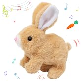 Hopearl Hopping Rabbit Interactive Electronic Pet Plush Bunny Toy with Sounds and Movements Animated Walking Wiggle Ears Twitch Nose Gift for Toddlers Birthday, Brown, 7''