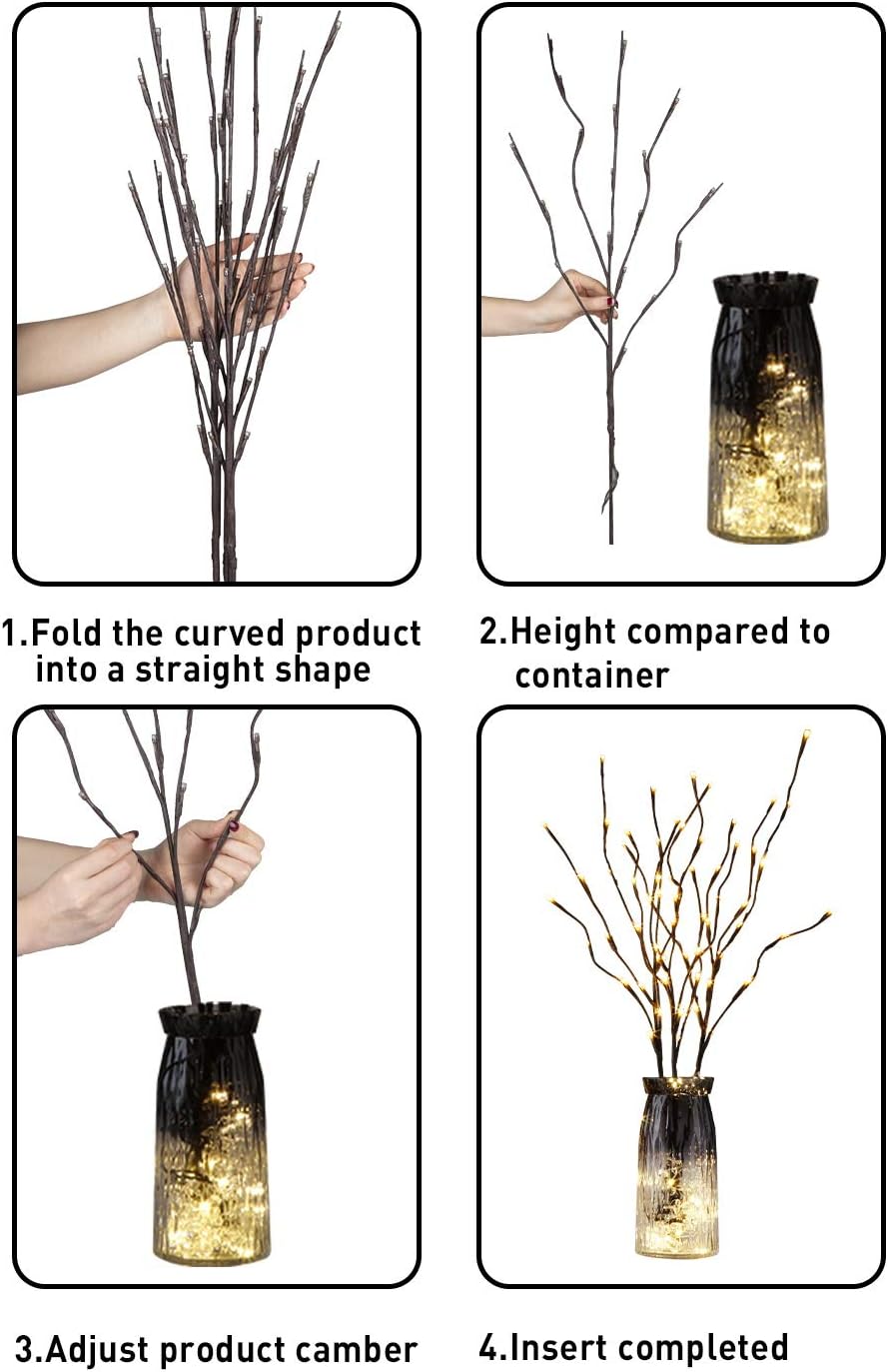 EAMBRITE 3PK 30" Brown Wrapped Lighted Twig Stake with 60LT Warm White LED Bulbs for Outdoor and Indoor use(Vase Excluded): Home Improvement