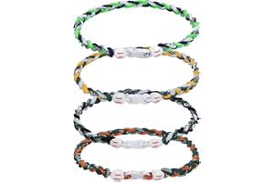 JEANUE 4 Pieces Baseball Necklaces for Boys,Three Braided Rope Tornado Sports Titanium Necklaces,Baseball Accessories Drip